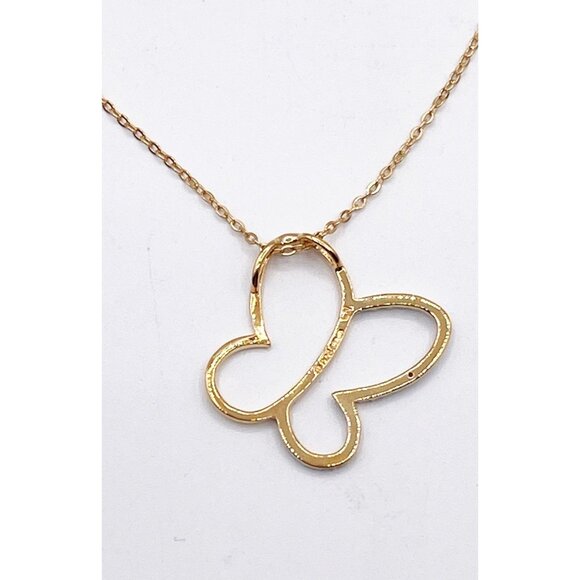 925 Sterling Silver Vermeil Gold Dainty Butterfly Crystal Heart Pendant Necklace - Picture 3 of 7